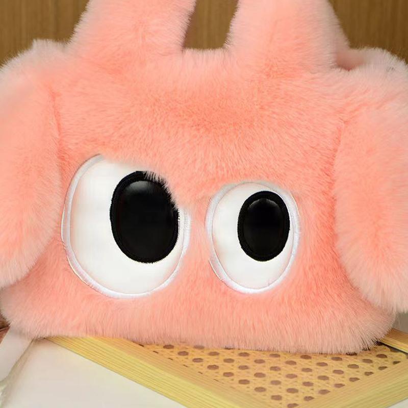 Furry Chain Shoulder Bag Cartoon Big Eyed Dog Soft Plush Crossbody Bag Handbag Women Girls Cute Plush Bag