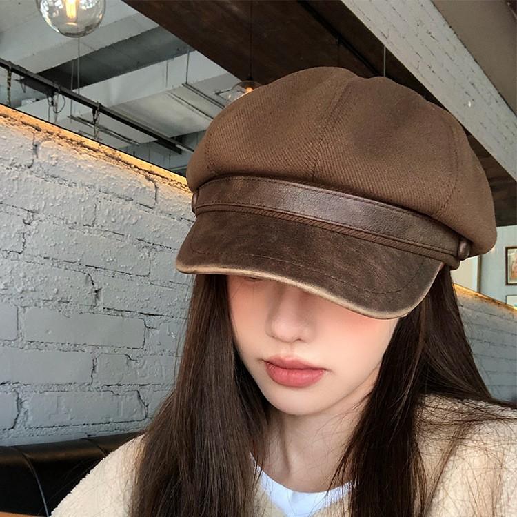 Maillard Brown Beret Women's Autumn and Winter New Retro Painter Hat Face Showing Newsboy Octagonal Hat