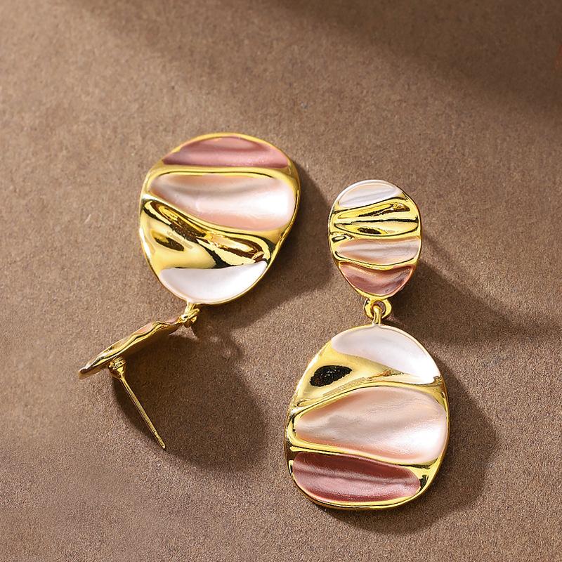 Real Gold Electroplating Fashion Personalized Paint Irregular Geometric Round Earrings Light Luxury High-end Earrings