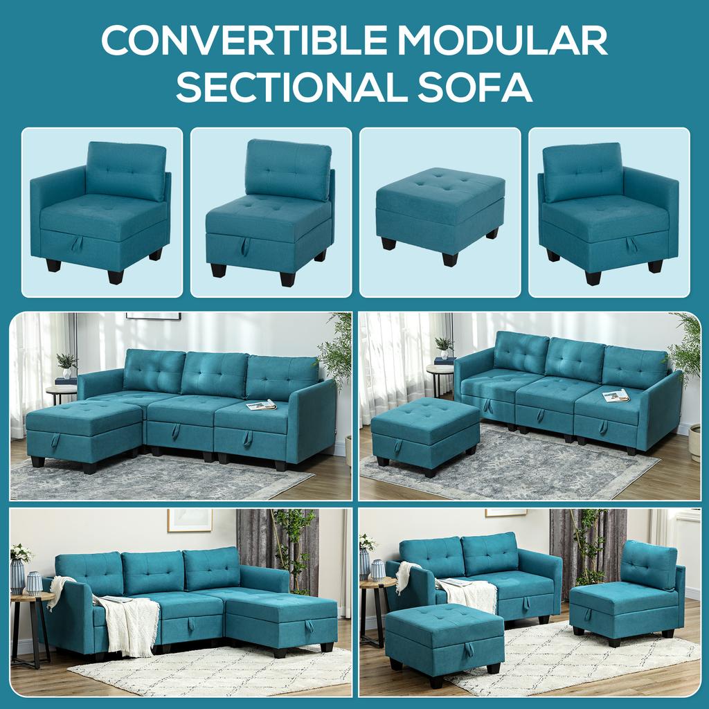'L' Shape Modular Sofa, with Storage - Light Blue