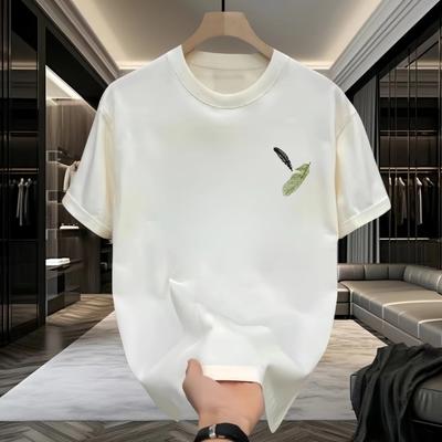 Camiseta Masculina de Manga Curta Verão Fina Tendência Marca Solta Estampada Manga Meia Manga Camiseta 100% Algodão Masculina e Feminina