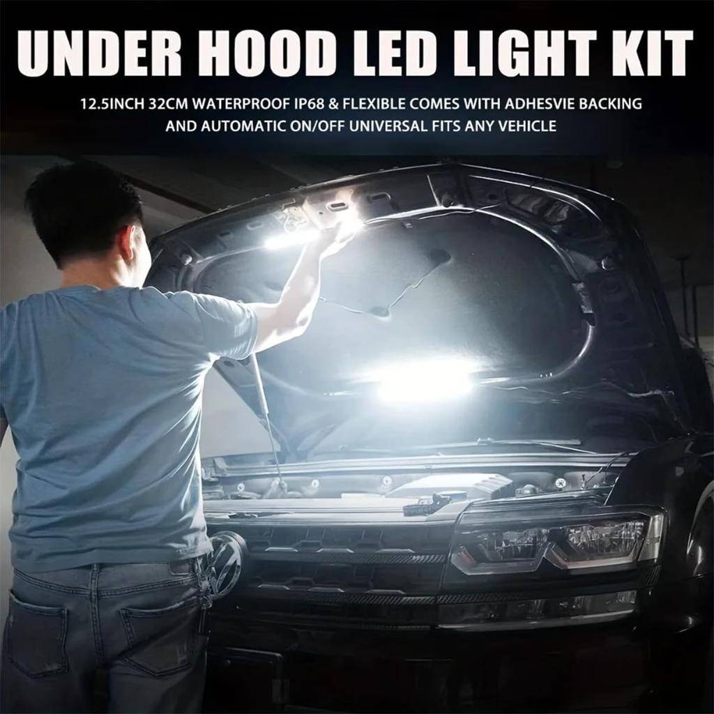 Car LED Work Light Kit, 12V Under Hood Work Inspection Lights, Automatic On/Off Underhood Work Light Kit, Waterproof IP67 Self-Adhesive Car LED