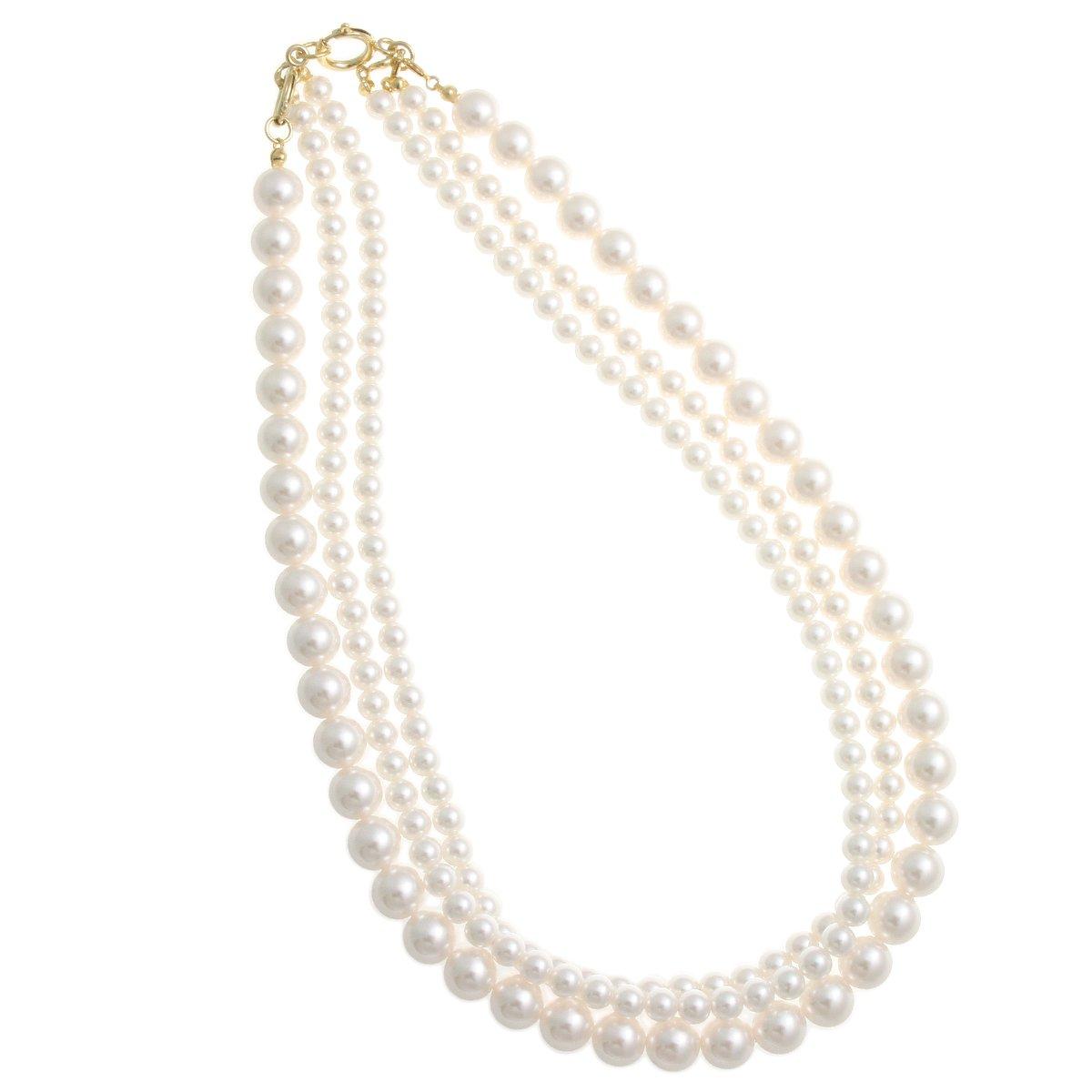 [VINGTAINE] VINGTAINE Triple Strand Pearl Necklace, Detachable, Voluminous, Elegant, Simple C3095A-G-