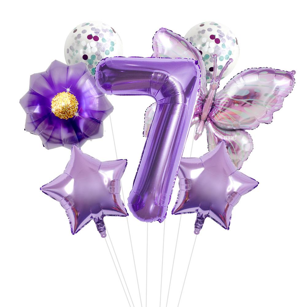 New Purple Butterfly Flower 32 inch Digital Aluminum Film Balloon Set for Children's Birthday Party Decoration Scene Arrangement