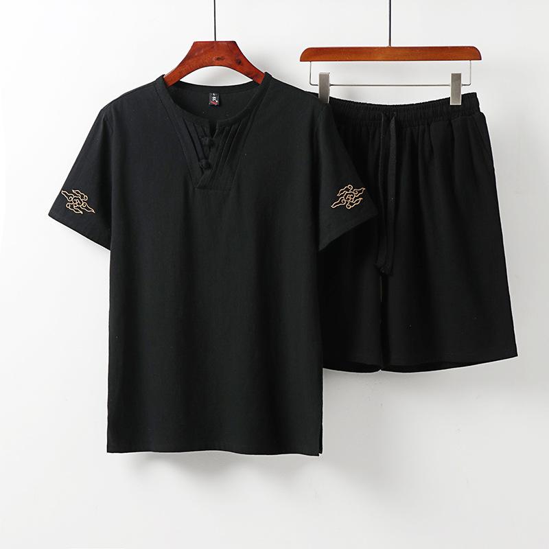 Letní tanga pánský oblek z bavlny a lnu Letní prádlo čínského stylu s krátkým rukávem