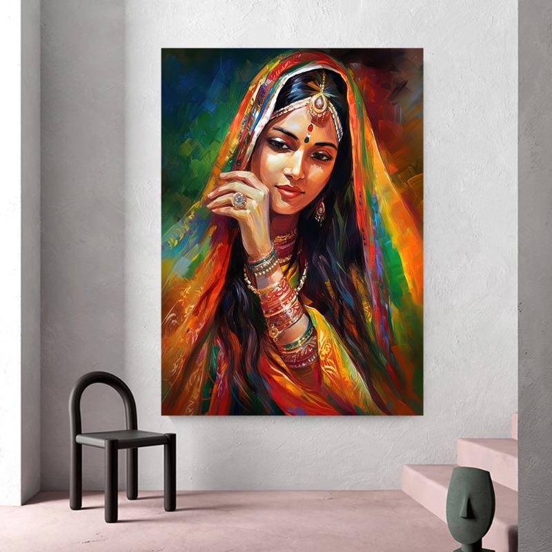 Vintage Traditional Indian Woman Folk Dance Poster Beautiful Indian Woman Art Canvas Painting Wall Print Picture Room Home Decor