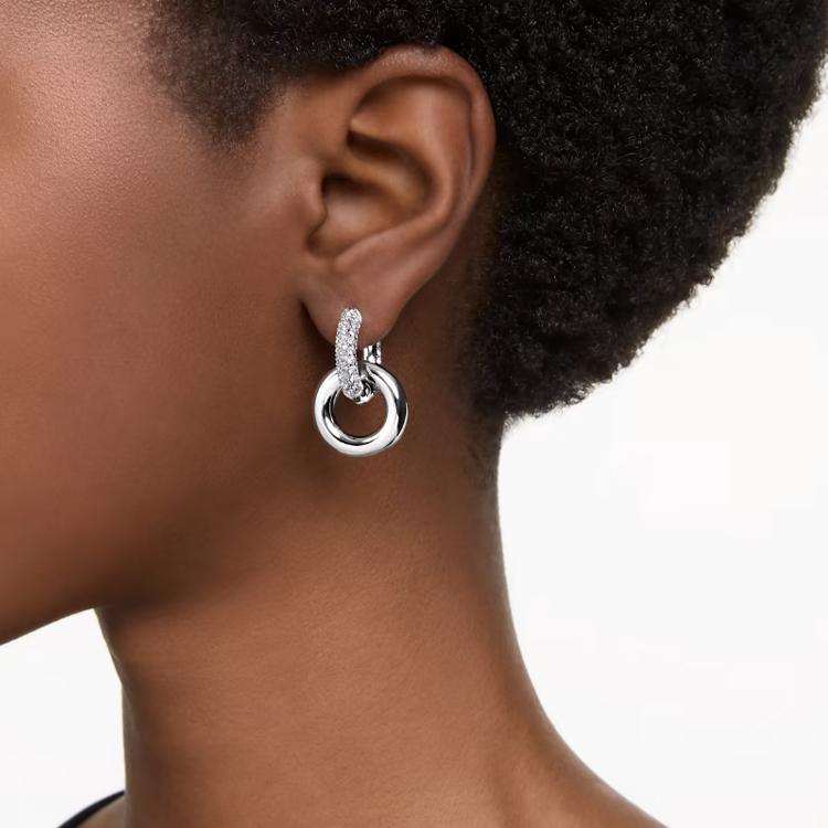 Swarovski Dextera Tubular Ring Surround Design Rhodium Plated Crystal Earrings Women earrings Silver 5671807