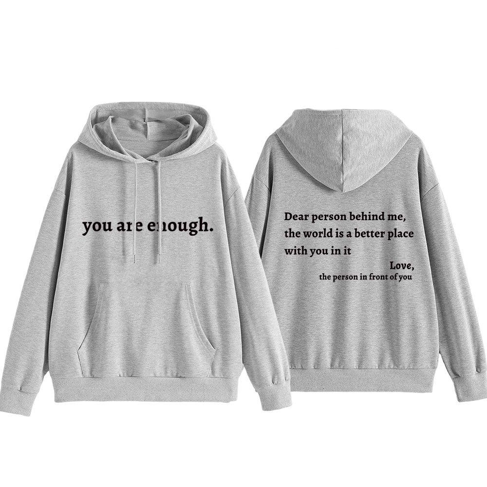 Dear Person Behind Me: Simple Letter Print Casual Long Sleeve Hooded Sweatshirt