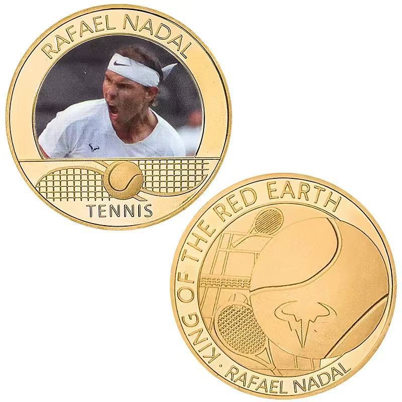 Tennis player commemorative coins, gold plated die cast badges, collectible medal commemorative coins, Gift box style 40mm