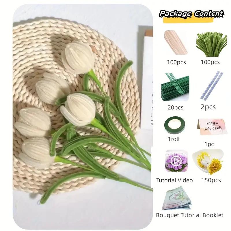 Chenille Stem Tulip Bouquet Kit, DIY Pipe Cleaner Flowers Craft, Creative Gift for Mom Wife Girlfriend