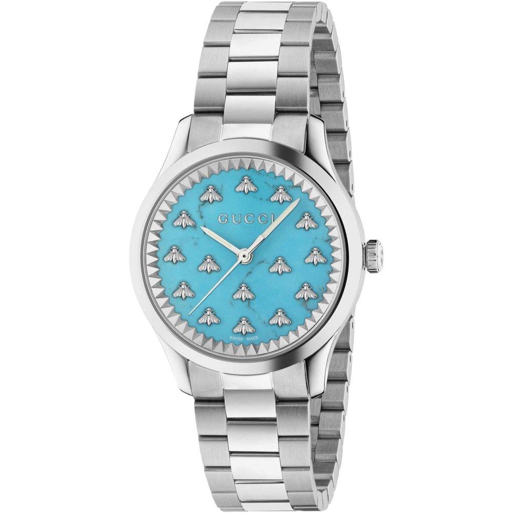 Gucci YA1265044 G-Timeless Unisex-Armbanduhr mit türkisem Zifferblatt