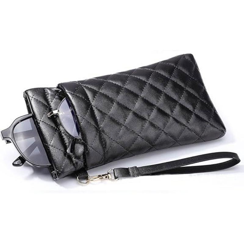 Double Compartment Eyeglass Organizers With Squeeze Top Closure And Strap For Women Multiple Color Option