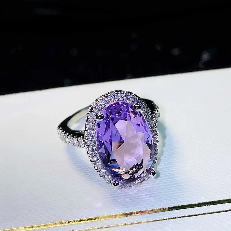 2025 New Purple Cubic Zirconia Ring with Sparkling Square Crystal, High End Women's Personalized Fashion Cocktail Party Zircon