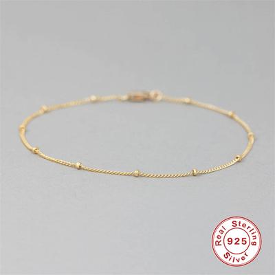Ασημένια Στερλίνα 925 Μινιμαλιστικά Μικρά Χάντρες Λεπτή Αλυσίδα Βραχιόλια για Γυναίκες Ροζ Κόκκινο Χρυσό Βραχιόλι Αξεσουάρ Κοσμημάτων για Πάρτι