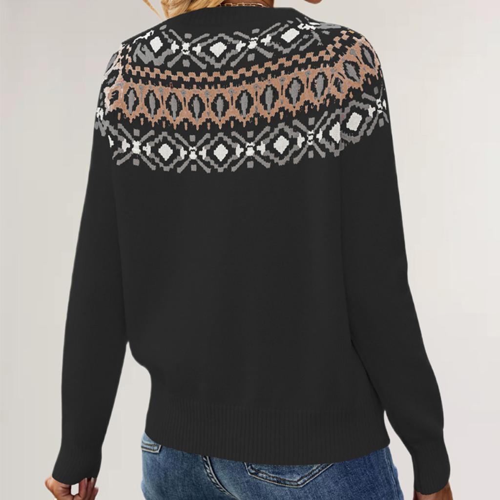 Dame Strikket Retro Rund Hals Løs Pullover Genser