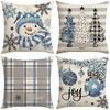 Blue Little Snowman Snowflake Element Festive Warm Atmosphere Pillowcase Linen Print Pillow Bedroom Bedside Mat