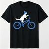 Minimalist White Cat Blue Bicycle Art T Shirt Multi Color Options Cotton Short Sleeve Urban Style Daily Top Tee for Cat Fans