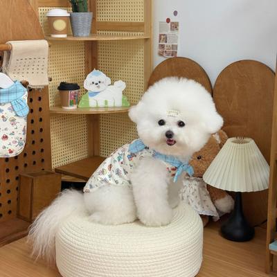 Çekme D Halkalı Evcil Hayvan Yeleği Kolsuz Köpek Koşum Takımı Karikatür Baskılı Yumuşak Nefes Alabilen Kumaş Bol Kesim Papyon Süslemeli Köpek Yeleği
