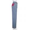 Spring and Summer Retro Mid-waisted Back Pentagonal Collision Star Long Pants Casual Denim Micro Trousers