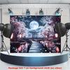 2D Magical Japanese Night Tapestry Cherry Blossom & Torii Gate Under Full Moon Wall Art