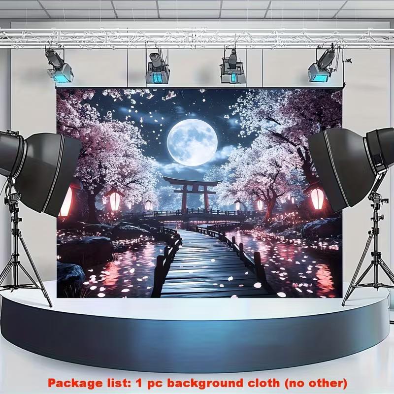 

2D Night Cherry Blossom Torii Gate Photo Backdrop for Cosplay Party Studio Decor Cloth 47.2x31.5inch/120*80cm