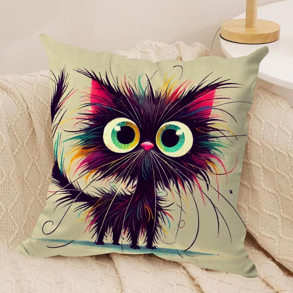 Whimsical Cat Cushion Cover Soft Plush Fabric DoubleSided Printed Cushion Covers for All Seasons Modern HomeDecor Gift