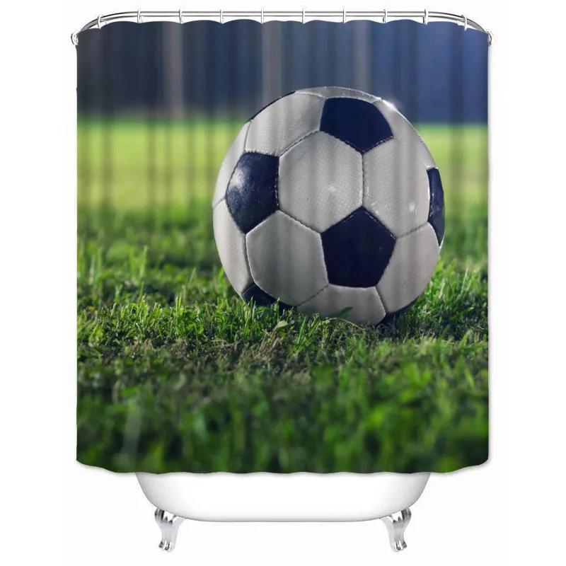 Soccer Shower Curtain Football Sports Theme Waterproof Bathroom Polyester Fabric Bathtub Curtain with Hooks for Home Decoration