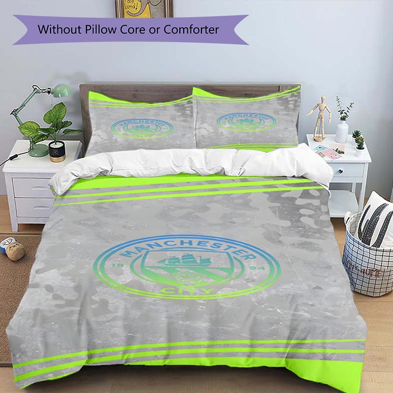 3pcs Duvet Cover Set (1*Duvet Cover + 2*Pillowcase, Without Core),Manchester City FC Print Bedding Set, Bedroom Decor, All‑Season, Birthday Gift