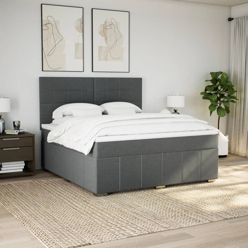 Box Spring Bed with Mattress Dark Grey 180 x 200 cm Fabric