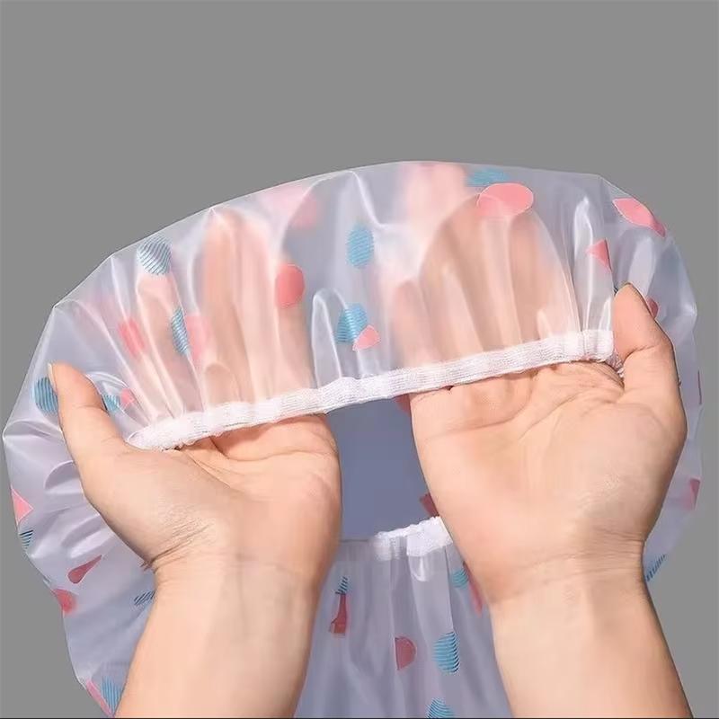 5 Pieces/Lot Shower Cap Translucent Elasticity Women's Household Shower Cap Waterproof Plastic Shower Cap Durable Random Color