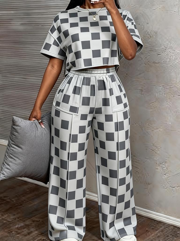 Trendige Marke Streetstyle Kontrastfarben Bedruckte Weste Weitbeinige Hosen Set Lässig Spice Girl Stil Dünnes Zweiteiler Set