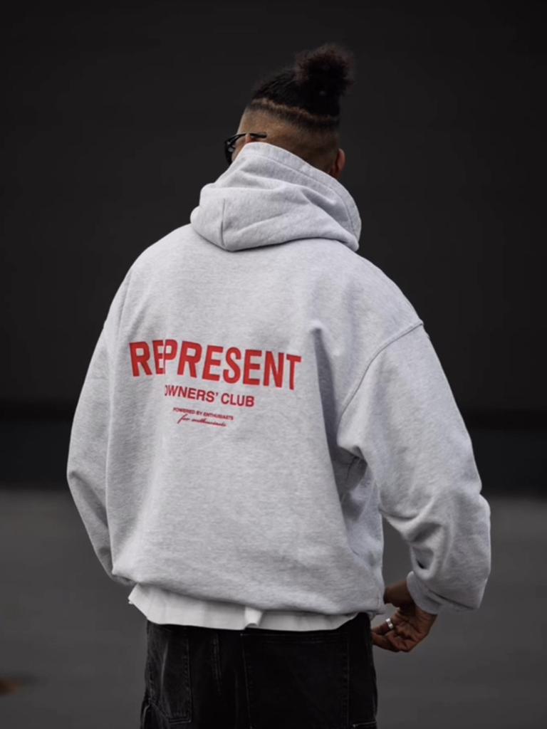 Maglione con cappuccio ampio da uomo e felpa da donna con stampa di lettere slogan classico REPRESENT transfrontaliero europeo e americano moda