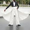 Men Casual High Waist Pleating Double Layers Long Wide Legs Pants Trousers