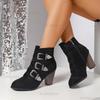 Fashion Fashion Design Metal Buckle Decor Ankle Boots Women 2025 Autumn Point Toe Side Zip Western Booties PU Suede High Heel Boots