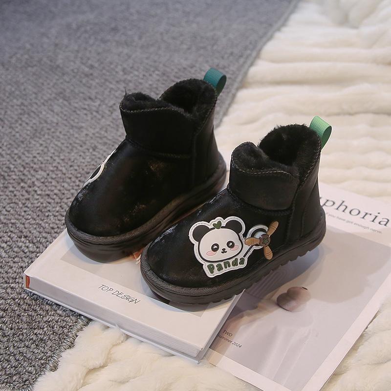

Новые милые зимние детские сапоги с рисунком панды для девочек, хлопковые сапоги для детей, модные зимние сапоги для мальчиков, теплые, плюшевые, нескользящие, универсальные 22 чёрный