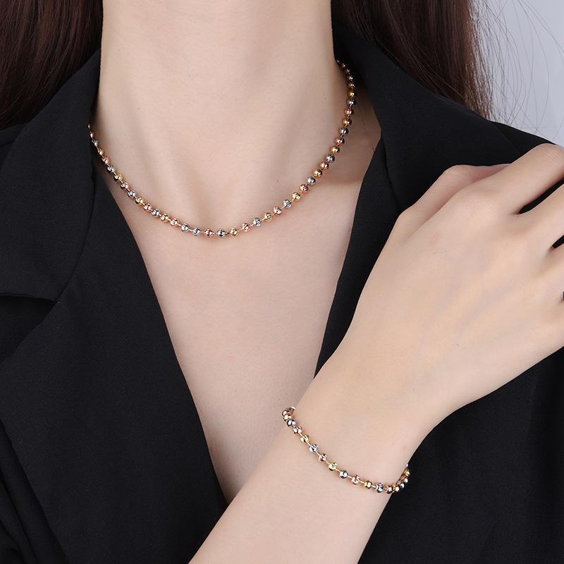 Jewelry Retro Temperament Niche Design Necklace Versatile Electroplated Color Gold Bead Chain Set Women