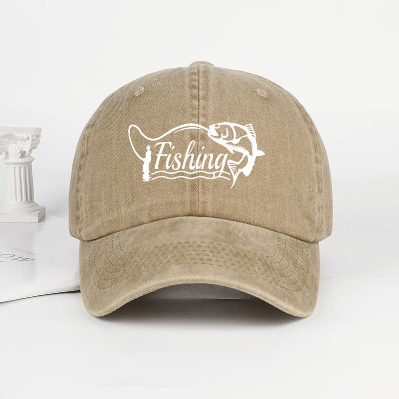 

Classic Fishing Quote Print Washed Baseball Cap Adjustable Unisex Gift For Fishermen & Dad хакі