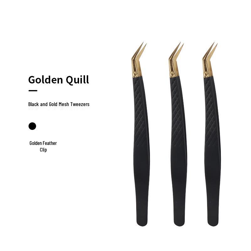 High-Precision Black Gold Eyelash Tweezers - Stainless Steel for Grafting and Extension