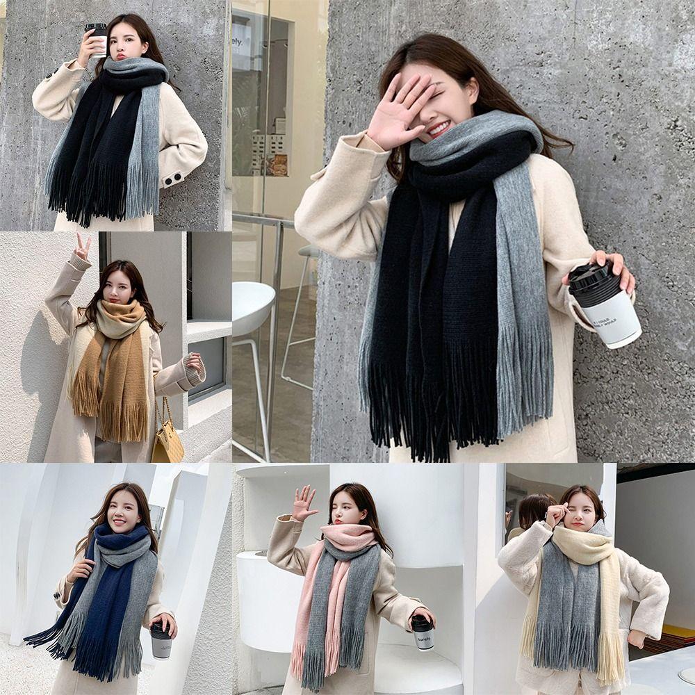 Winter Warm Two-Color Imitation Cashmere Scarf Thicken Long Neck Guard Shawl Comfortable Women's Shawl Wraps Cold Weather