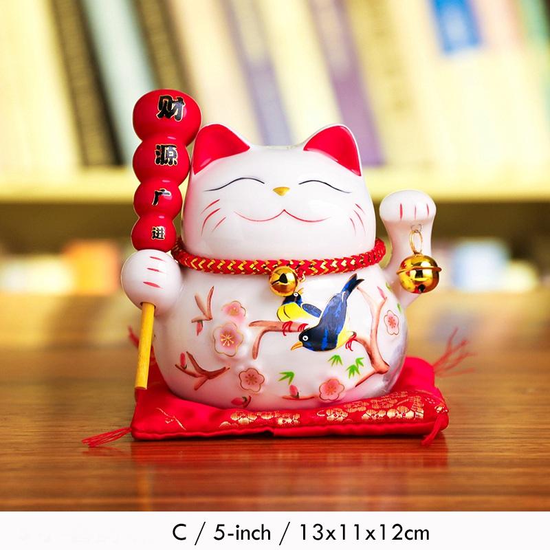 5 colių „Maneki Neko Lucky Cat“ ornamentas, keramikinis „Fortūnos katės“ statula Namų dekoratyvinė dovana „Feng shui Beckoning Cat Piggy Bank“