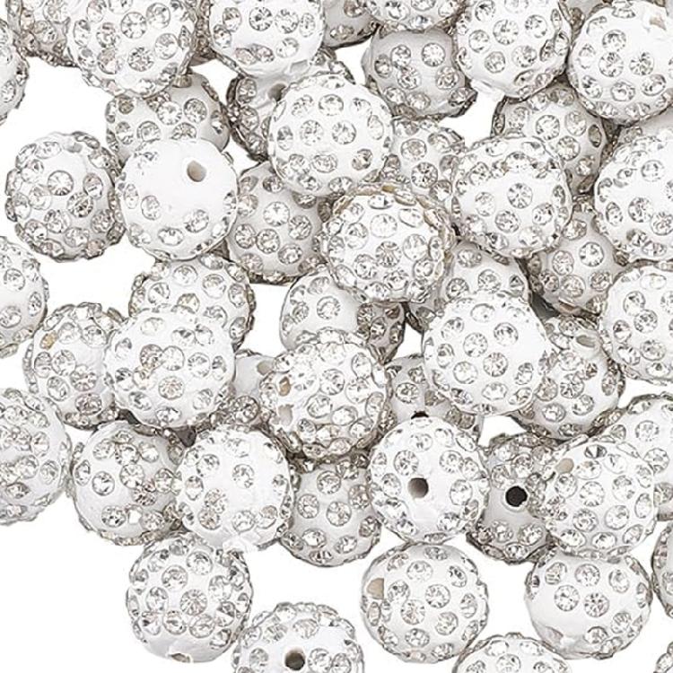 Set of 500 White Clay Beads Embellished with Rhinestones Rhinestones Clay Beads Adornment for Custom DIY Decoration