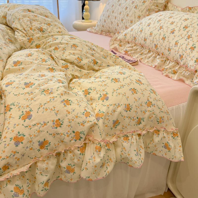 Romantic Lace Floral Cotton Bedding Set - Exquisite French-Korean Style