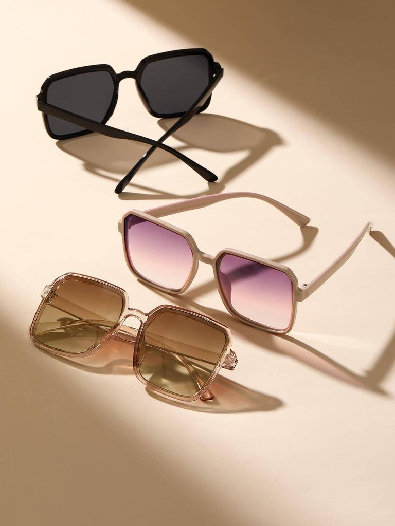 3PCS Plastic Fashion Square Frame Women Sunglasses For Daily Life Men Shades  Accessories.