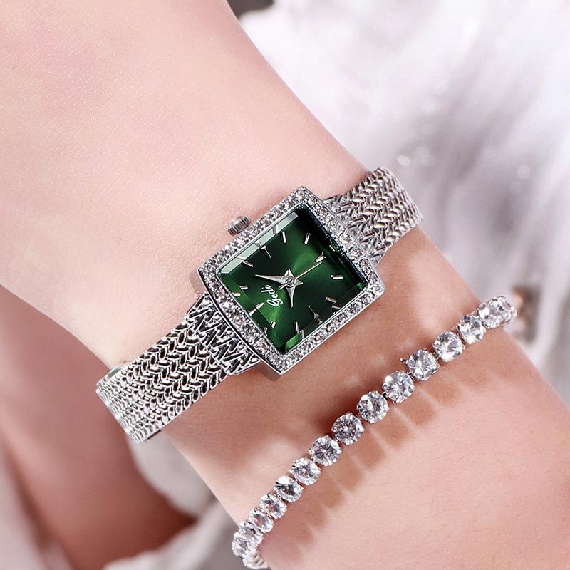 Mesh Belt Retro Square Women'S Watch With Diamonds, Women'S Quartz Watch 30M Waterproof