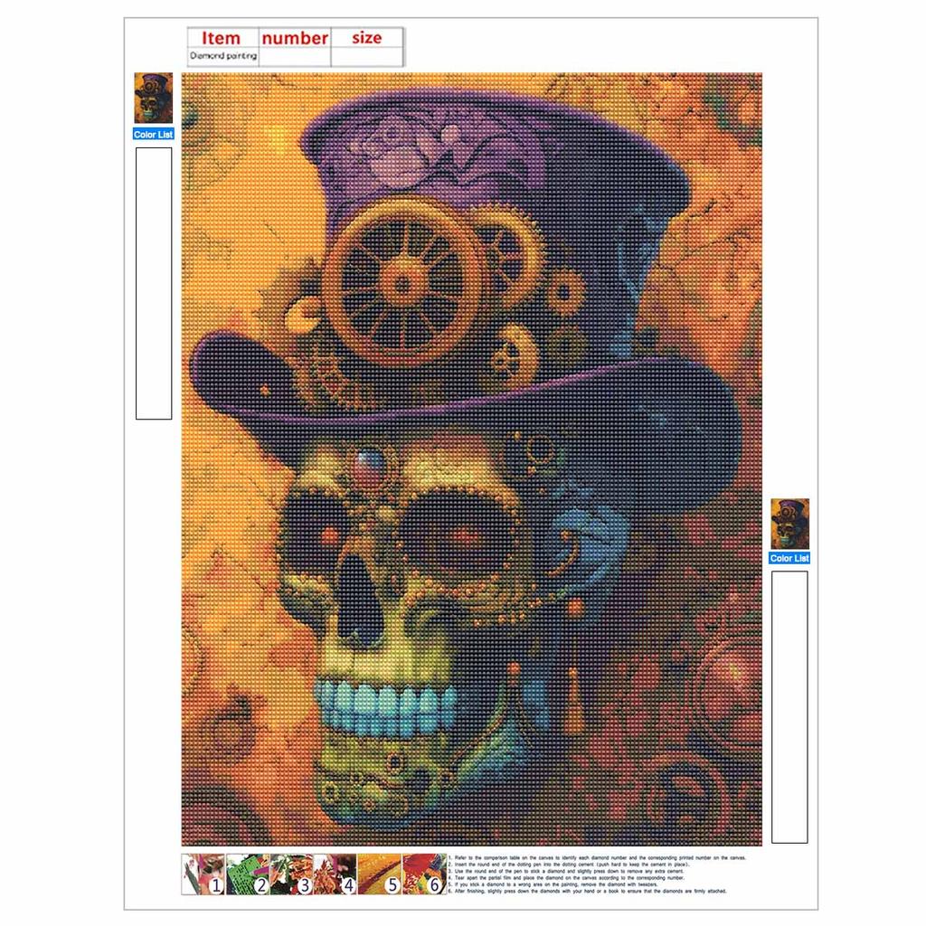 DIY Diamond Painting Canvas Steampunk Skull Top Hat Design 5D Full Drill Art Creative Leisure Craft Home Wall Decor Kit
