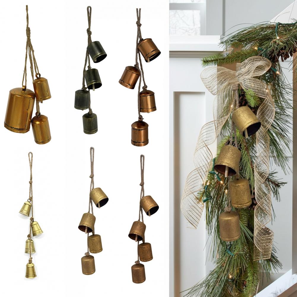 Hanging Bell Decoration Handmade Bell Decor Rustic Vintage Cow Bell Cluster Hanging Decoration for Home Christmas Party Wall