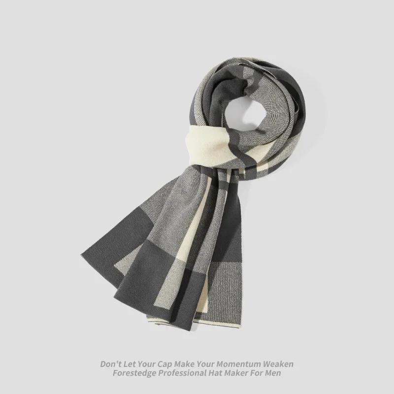 

Мужской шарф Высококачественная шерсть Осень Зима Толстый Теплый Деловой Универсальный Клетка Полоска Кашемировый шарф класса люкс Рождественский подарок Мужской no box