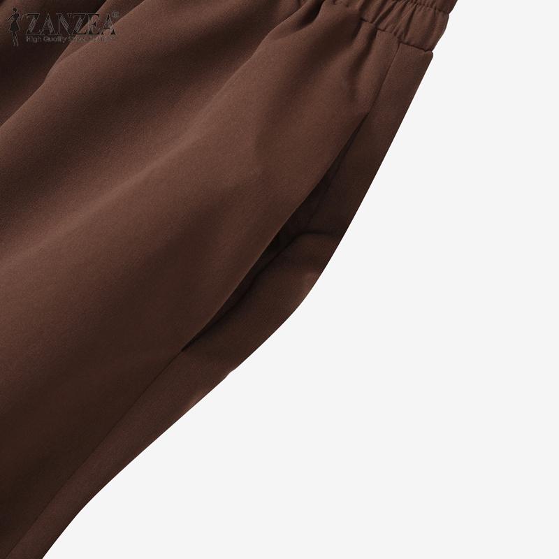 ZANZEA Women Long Sleeve Print Blouse and Pants Casual Two Piece Suit Sets