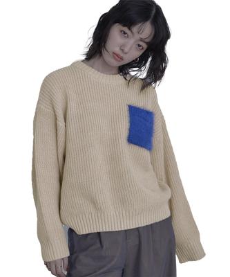 Miette Shaggy Pocket Oversized Knit REXX1079 Free Size Beige Women's