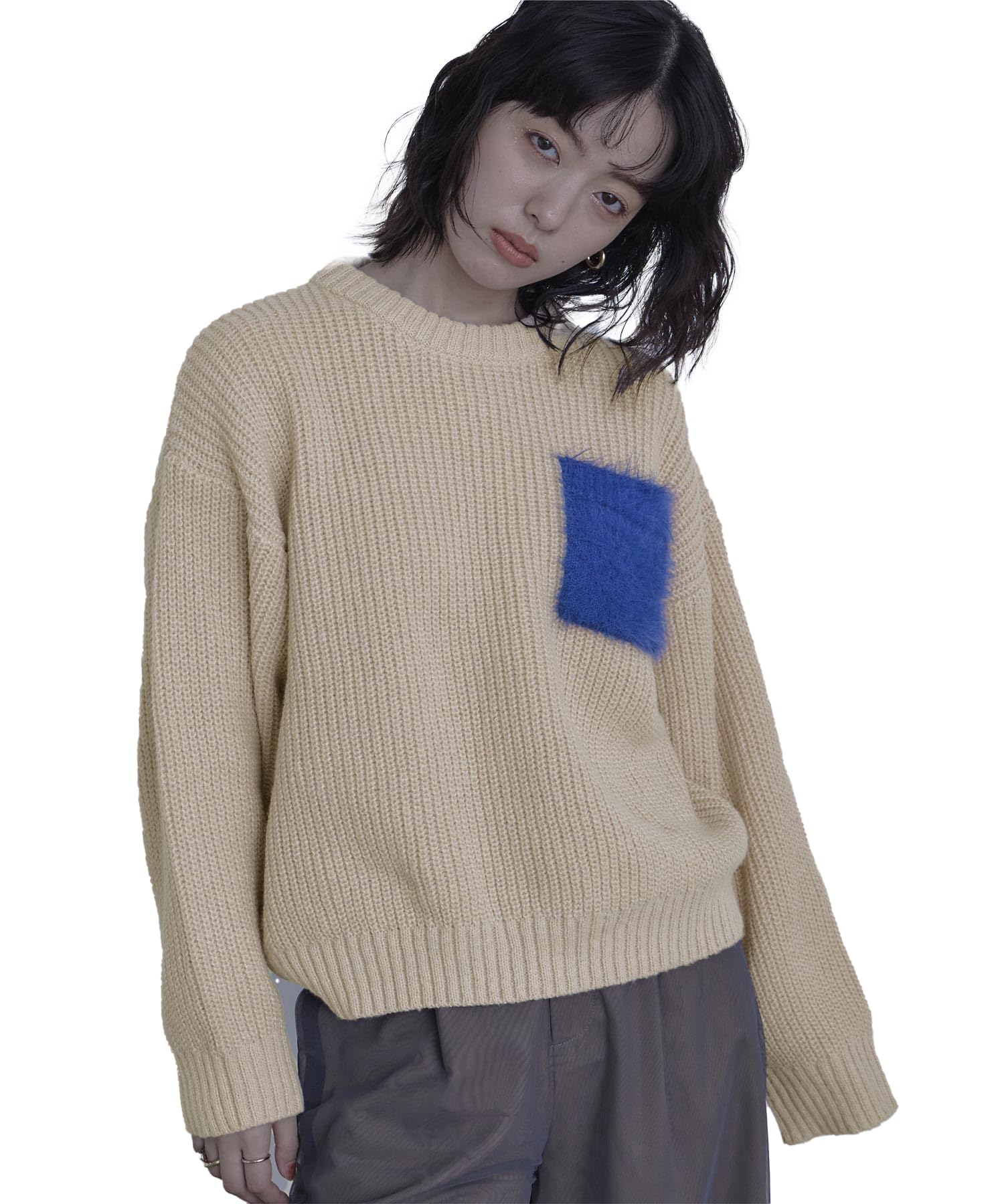 

miette Shaggy Pocket Oversized Knit REXX1079 Free Size Beige Women s бежевий